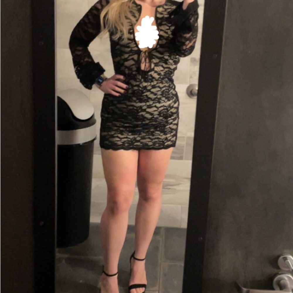 Lioness Black Lace Tie-Front Mini Dress
